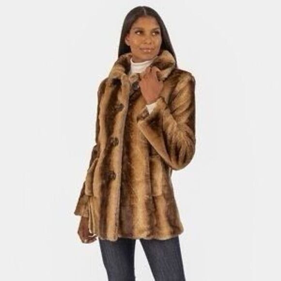Mac and Jac Women's Faux Fur Animal‎ Print Lined Trench Coat Size Medium - Picture 1 of 10